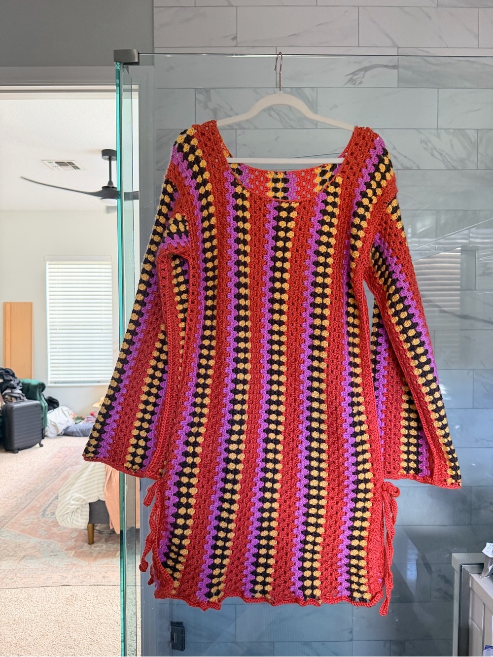 Taylor Swift inspired Handmade Crochet Tunic Sweater in Red, Pink, Yellow, Brown